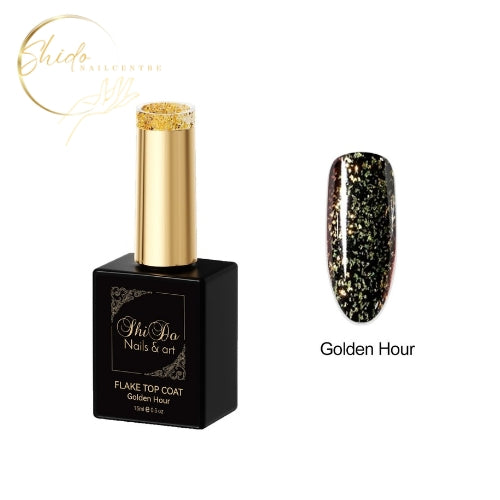Golden hour - Shido Nails & art® - Glitter top met gouden flakes erin